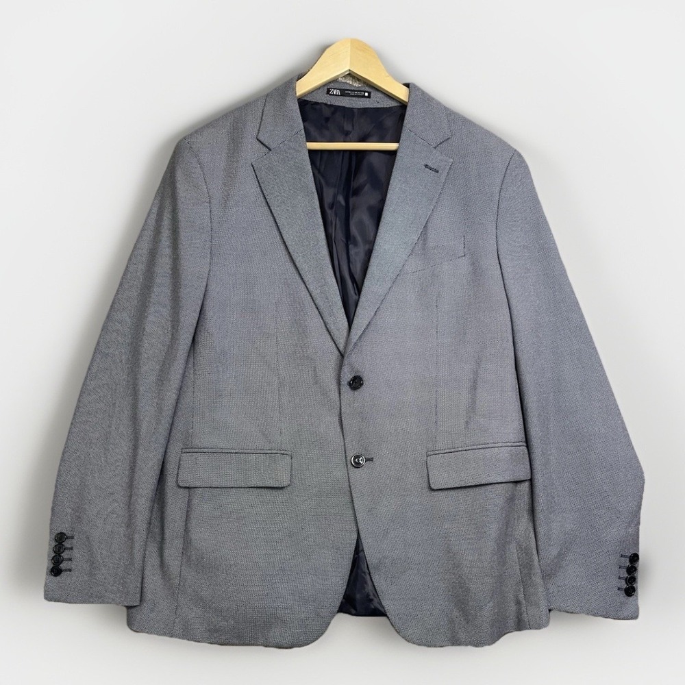 Zara Blazer Mens Size 46 Gray 2 Button Single Breasted Notch Lapel Single Vented